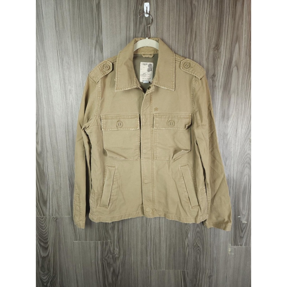 Old Navy Mens Khaki Tan Military Field‎ Jacket Utility Zip Front Coat Small